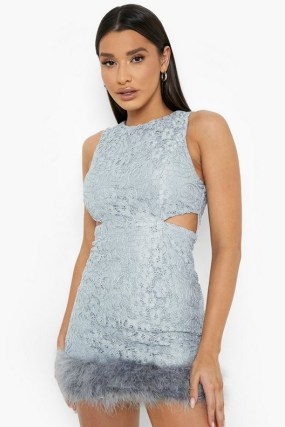 boohoo Lace Cut Out Mini Dress in Light Blue ~ sleeveless cutout party dresses - flipped