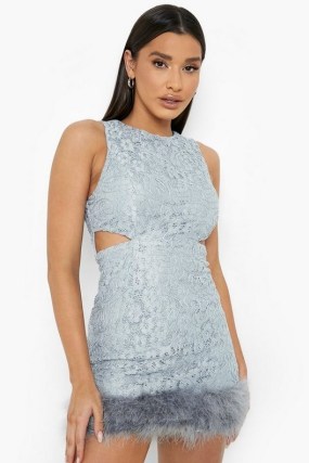 boohoo Lace Cut Out Mini Dress in Light Blue ~ sleeveless cutout party dresses