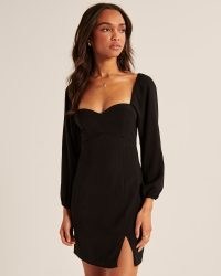 Abercrombie & Fitch Long-Sleeve Corset Seamed Mini Dress | sweetheart neckline LBD | split hem party dresses