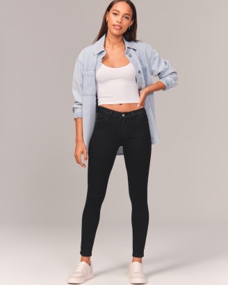 Abercrombie & Fitch Mid Rise Super Skinny Jeans in Black | womens denim skinnies