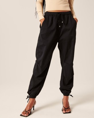 Abercrombie & Fitch Parachute Pants in Black ~ womens casual cuffed jogger style trousers ~ women;s sportswear inspired fashion - flipped