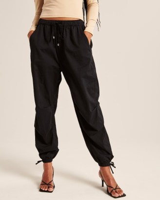 Abercrombie & Fitch Parachute Pants in Black ~ womens casual cuffed jogger style trousers ~ women;s sportswear inspired fashion