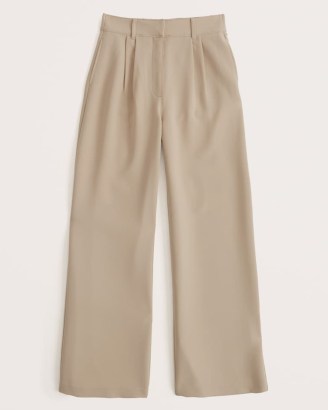 ABERCROMBIE & FITCH Relaxed Wide Leg Pants in Light Brown ~ womens smart on-trend high waist trousers - flipped