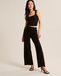 Abercrombie & Fitch Ribbed Wide Leg Sweater Pants | women’s black knitted trousers | womens loungewear | casual knitwear fashion