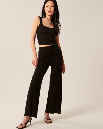 Abercrombie & Fitch Ribbed Wide Leg Sweater Pants | women’s black knitted trousers | womens loungewear | casual knitwear fashion - flipped