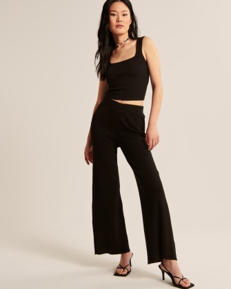 Abercrombie & Fitch Ribbed Wide Leg Sweater Pants | women’s black knitted trousers | womens loungewear | casual knitwear fashion