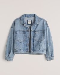 Abercrombie & Fitch 90s Drapey Denim Jacket | womens blue medium wash jackets | women’s casual wardrobe style essentals