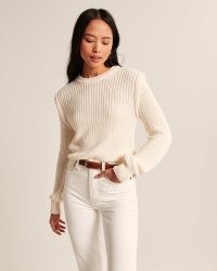 Abercrombie & Fitch Strong Shoulder Crew Sweater | women’s off white ribbed jumpers