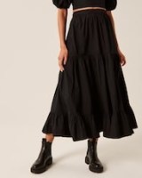 Abercrombie & Fitch Tiered Poplin Maxi Skirt | black tier hem skirts - flipped