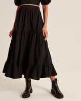 Abercrombie & Fitch Tiered Poplin Maxi Skirt | black tier hem skirts