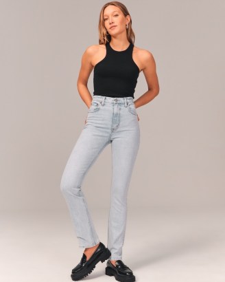 Abercrombie & Fitch Ultra High Rise Slim Straight Jeans | womens light blue denim fashion