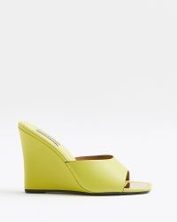 River Island YELLOW SQUARE OPEN TOE WEDGES | high wedge heel mules | wedged faux leather sandals