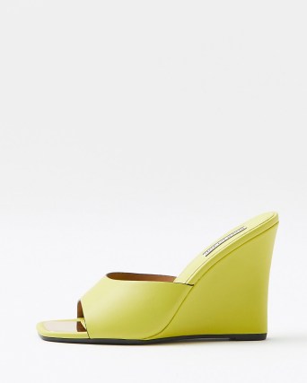 River Island YELLOW SQUARE OPEN TOE WEDGES | high wedge heel mules | wedged faux leather sandals - flipped