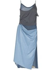 Y/Project panelled slip midi dress in blue | contemporary asymmetric cami dresses | skinny shoulder strap drape design fashion