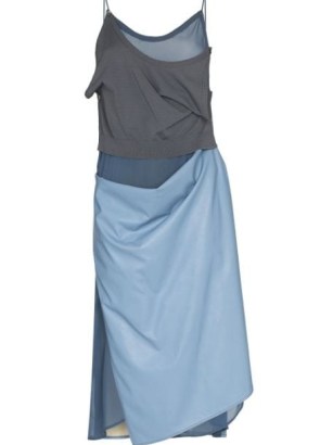 Y/Project panelled slip midi dress in blue | contemporary asymmetric cami dresses | skinny shoulder strap drape design fashion - flipped