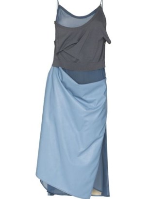 Y/Project panelled slip midi dress in blue | contemporary asymmetric cami dresses | skinny shoulder strap drape design fashion