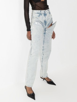 Y/Project rhinestone-embellished cut-out jeans light blue | womens rhinestone detail denim fashion - flipped