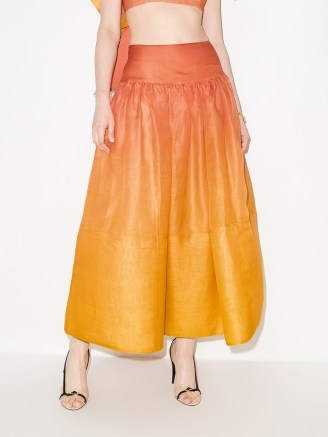 ZIMMERMANN Postcard ombré maxi skirt in orange ~ vibrant silk linen blend skirts - flipped