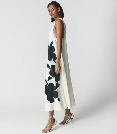 REISS ALETTA LARGE FLORAL MIDI DRESS WHITE ~ elegant sleeveless bold pint dresses - flipped