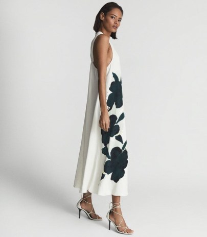 REISS ALETTA LARGE FLORAL MIDI DRESS WHITE ~ elegant sleeveless bold pint dresses