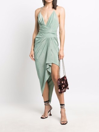 Alexandre Vauthier lurex stretch-jersey asymmetric dress mint green / evening event dresses with plunging neckline / plunge front occasion fashion / party glamour - flipped