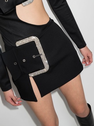 AREA crystal-buckle mini skirt in black | going out evening glamour | glamorous party skirts - flipped