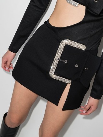 AREA crystal-buckle mini skirt in black | going out evening glamour | glamorous party skirts