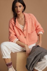 Pilcro Knitted Utility Jacket / women’s coral coloured cardigans / womens soft cotton-blend jackets