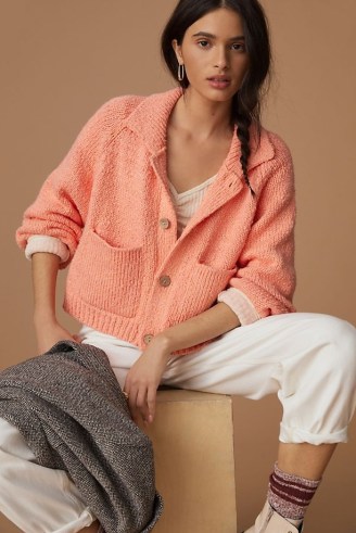 Pilcro Knitted Utility Jacket / women’s coral coloured cardigans / womens soft cotton-blend jackets - flipped