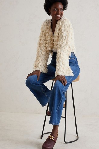 Cleobella Arlette Crochet Jacket in Cream / women’s cropped fringed jackets / womens beautiful retro knitted fashion