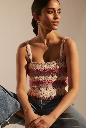 Pilcro La Cascada Crochet Tank Pink Combo | knitted cami top | tonal camisoles - flipped