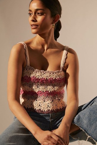 Pilcro La Cascada Crochet Tank Pink Combo | knitted cami top | tonal camisoles