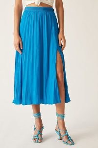 Anthropologie Pleated A-Line Midi Skirt Turquoise – blue split hem skirts
