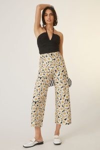 Maeve Colette Daisy Print Cropped Wide-Leg Trousers Yellow Motif