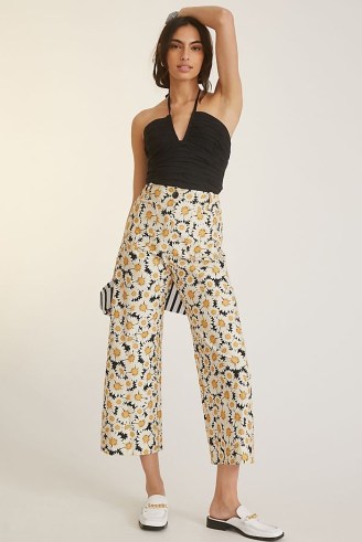 Maeve Colette Daisy Print Cropped Wide-Leg Trousers Yellow Motif - flipped