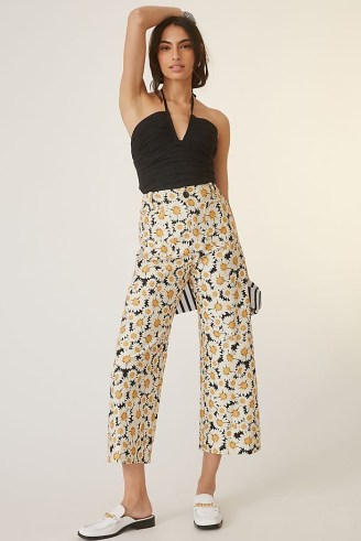 Maeve Colette Daisy Print Cropped Wide-Leg Trousers Yellow Motif