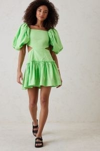 Aureta Ada Mini Dress ~ green puff sleeved cut out dresses