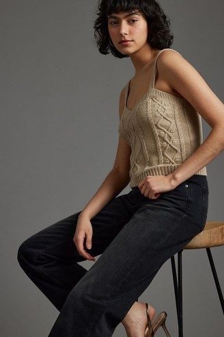 ANTHROPOLOGIE Maisie Cable Knit Cami Top in Taupe - flipped