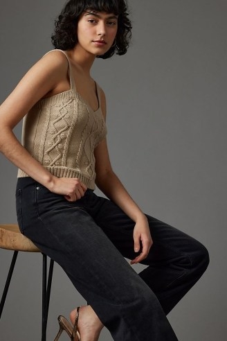 ANTHROPOLOGIE Maisie Cable Knit Cami Top in Taupe