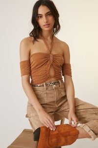 Sunday in Brooklyn Keyhole Halter Top in Brown ~ boho halterneck tops ~ bohemian cut out fashion