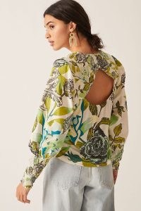 Bl-nk Zlovia Open-Back Blouse ~ romantic floral cut out blouses ~ feminine volume mutton sleeved tops