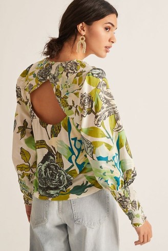 Bl-nk Zlovia Open-Back Blouse ~ romantic floral cut out blouses ~ feminine volume mutton sleeved tops - flipped