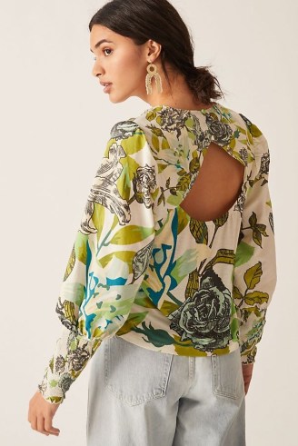 Bl-nk Zlovia Open-Back Blouse ~ romantic floral cut out blouses ~ feminine volume mutton sleeved tops