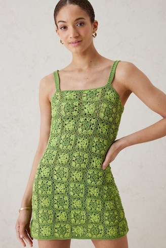 Cro-Che Mini Crochet Dress | green retro knitted dresses - flipped