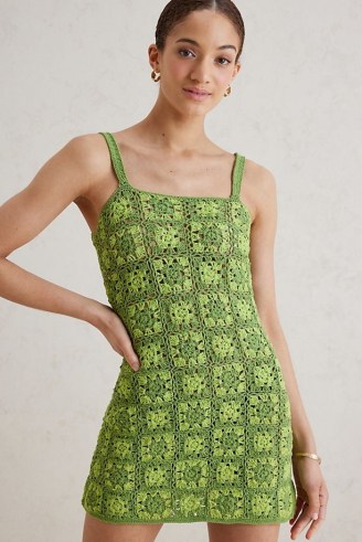 Cro-Che Mini Crochet Dress | green retro knitted dresses