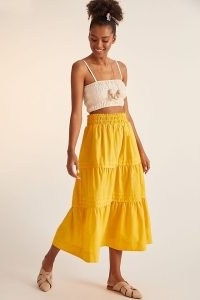 Maeve Somerset Maxi Skirt in Yellow | women’s tiered cotton pull on skirts