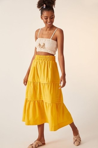 Maeve Somerset Maxi Skirt in Yellow | women’s tiered cotton pull on skirts - flipped