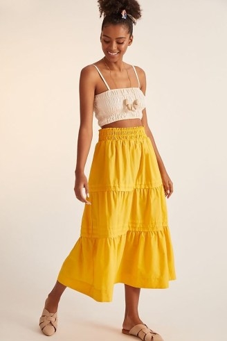 Maeve Somerset Maxi Skirt in Yellow | women’s tiered cotton pull on skirts