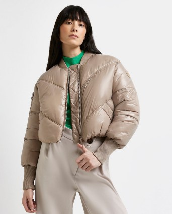 RIVER ISLAND BEIGE CROPPED PUFFER COAT ~ women’s bomber style coats