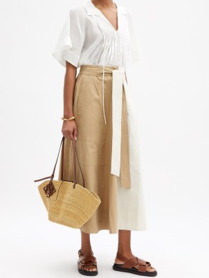 LEE MATHEWS Preston colour-block cotton midi skirt – cream and beige colourblock tie waist skirts